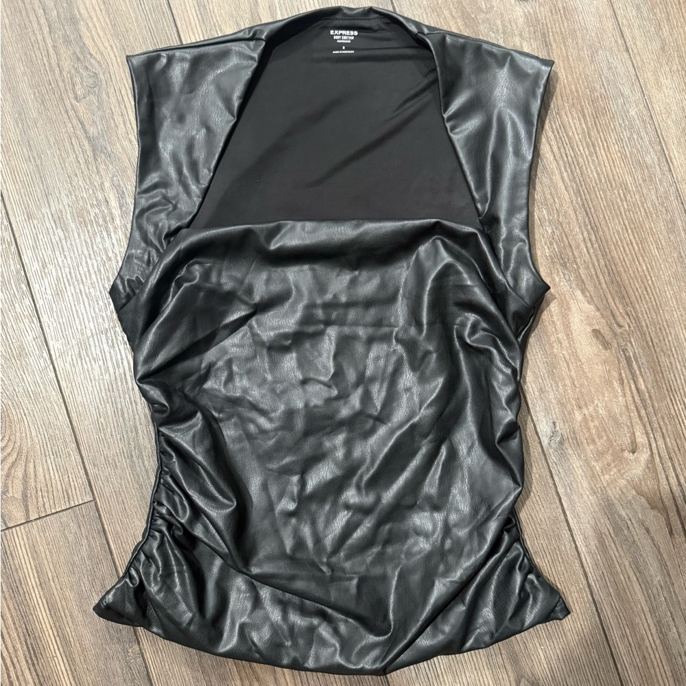 Express Body Contour Faux Leather Top Black Compression Sleeveless Size S NWOT